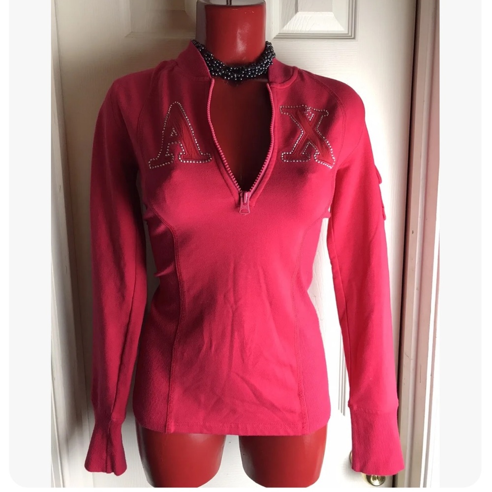 AX Armani Exchange RED L/S Pullover Logo Top SWEATSHIRT- size XS - 1/4 ZIP